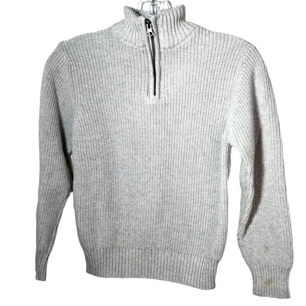 Children's Place 100% Cotton Gray Mock Neck Quarter Zip Sweater, Size M 7/8